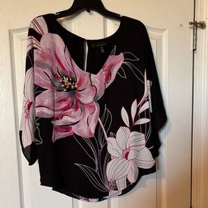 White House Black Market Black and Pink Floral Blouse